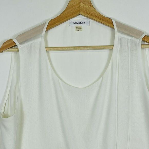 Calvin Klein Ivory Sheer Chiffon Sleeveless Wrap Front Blouse Top Womens‎ Large - Picture 2 of 5
